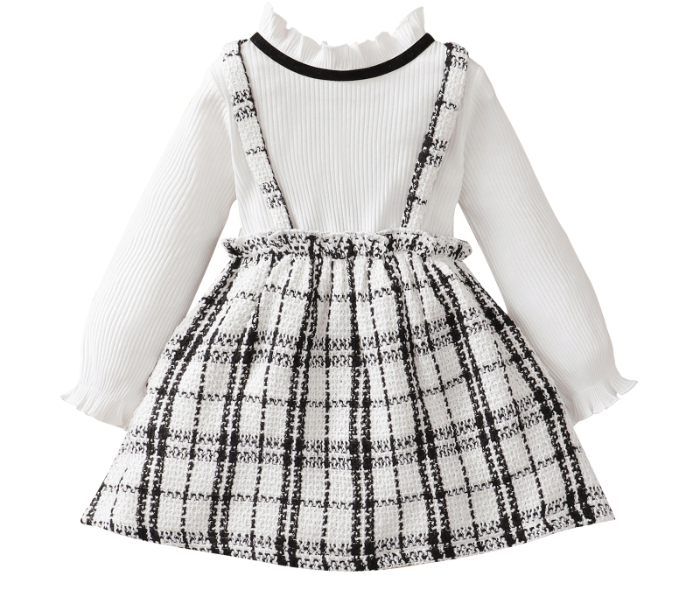PatPat Toddler Girl Dress Girls Party Dresses Ruffle Collar Faux-two Strap Plaid Tweed Long-sleeve Dress Kids Clothes Girls