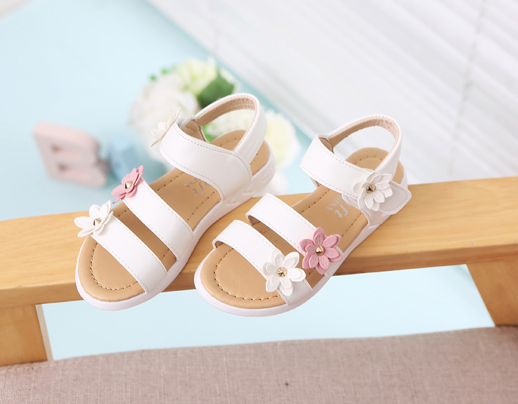 2022 Summer New Girls Sandals Kids Floral Sandals with 3 Flowers Princess Sweet for Wedding Party Dress Shoes Kids Sandals 21-36