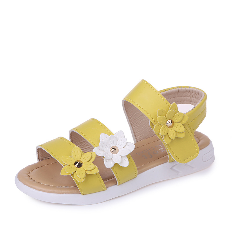 2022 Summer New Girls Sandals Kids Floral Sandals with 3 Flowers Princess Sweet for Wedding Party Dress Shoes Kids Sandals 21-36