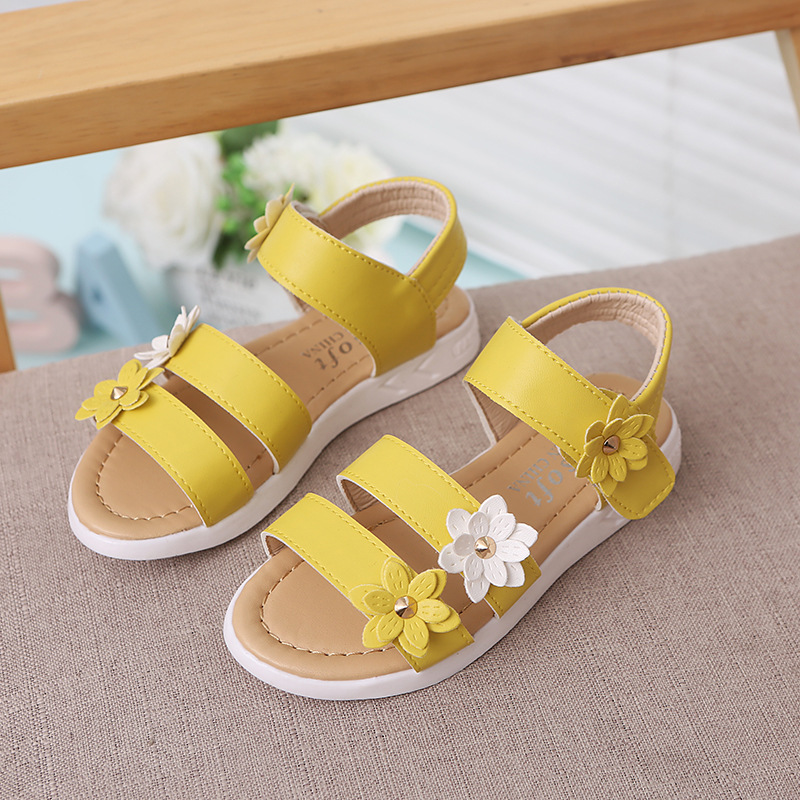 2022 Summer New Girls Sandals Kids Floral Sandals with 3 Flowers Princess Sweet for Wedding Party Dress Shoes Kids Sandals 21-36