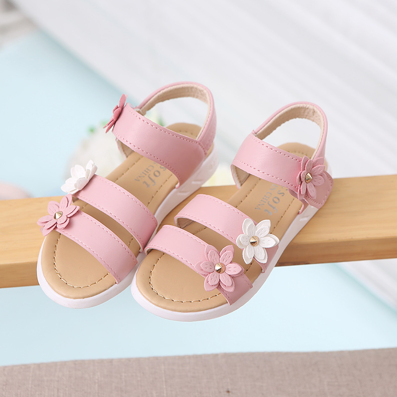 2022 Summer New Girls Sandals Kids Floral Sandals with 3 Flowers Princess Sweet for Wedding Party Dress Shoes Kids Sandals 21-36