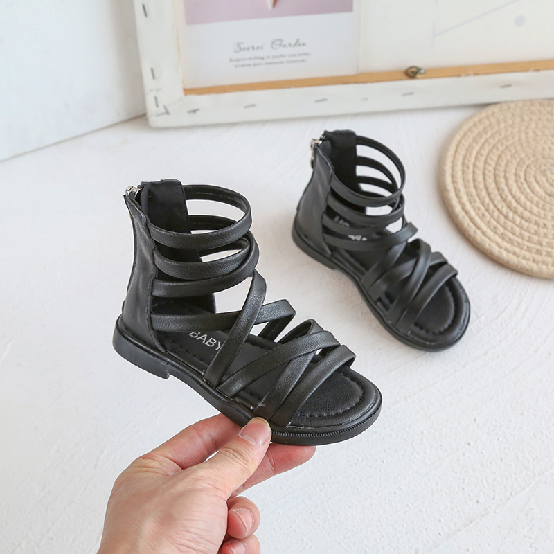 2022 Summer Shoes Girls Sandals Rivets Sandal Boots Cross-tied Kids Shoes Gladiator Sandals Back Zip Roma Princess Shoes Child