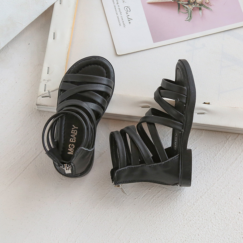 2022 Summer Shoes Girls Sandals Rivets Sandal Boots Cross-tied Kids Shoes Gladiator Sandals Back Zip Roma Princess Shoes Child