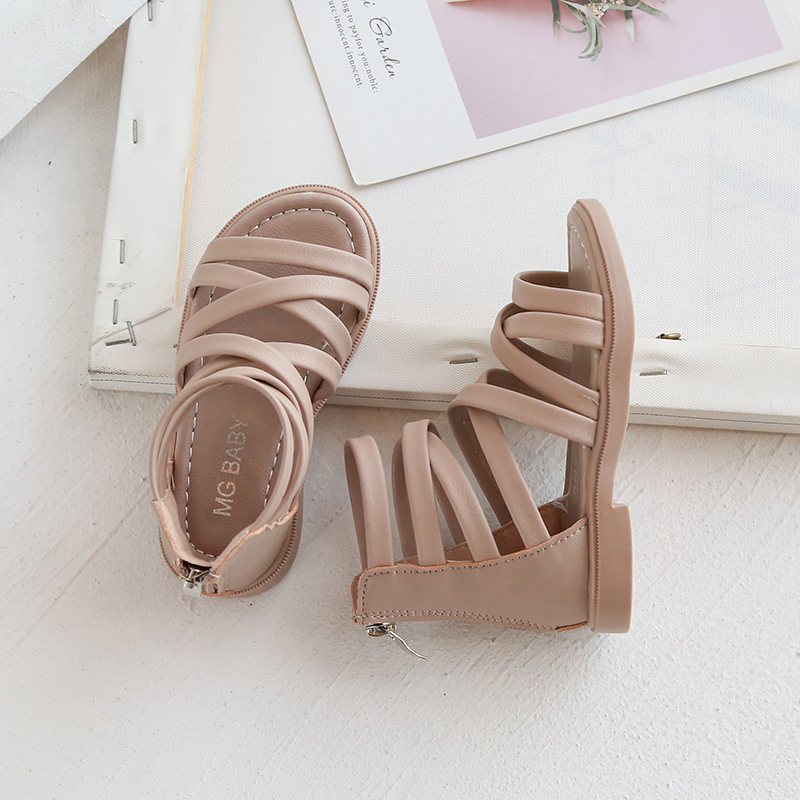 2022 Summer Shoes Girls Sandals Rivets Sandal Boots Cross-tied Kids Shoes Gladiator Sandals Back Zip Roma Princess Shoes Child