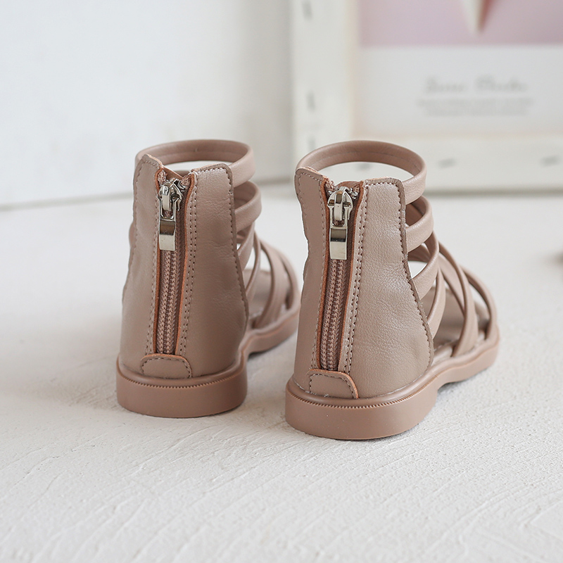2022 Summer Shoes Girls Sandals Rivets Sandal Boots Cross-tied Kids Shoes Gladiator Sandals Back Zip Roma Princess Shoes Child