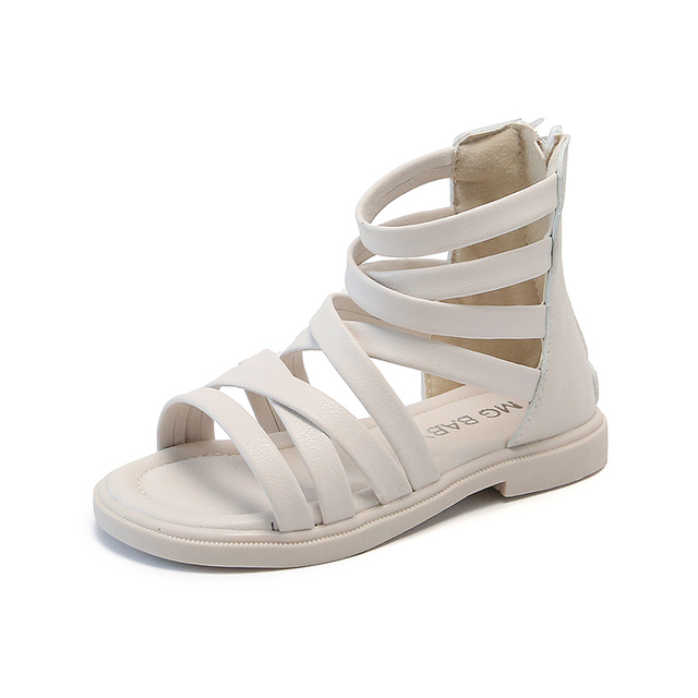 2022 Summer Shoes Girls Sandals Rivets Sandal Boots Cross-tied Kids Shoes Gladiator Sandals Back Zip Roma Princess Shoes Child