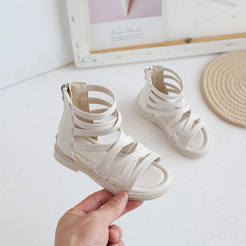 2022 Summer Shoes Girls Sandals Rivets Sandal Boots Cross-tied Kids Shoes Gladiator Sandals Back Zip Roma Princess Shoes Child