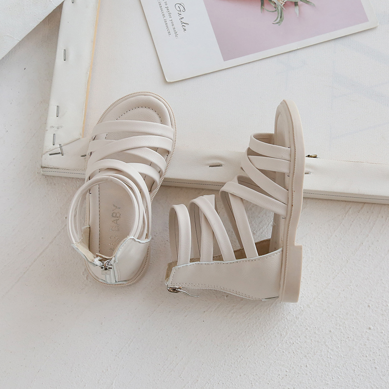 2022 Summer Shoes Girls Sandals Rivets Sandal Boots Cross-tied Kids Shoes Gladiator Sandals Back Zip Roma Princess Shoes Child