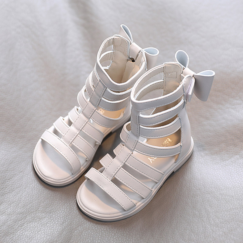 Girls Sandals 2022 Summer Kids Gladiator Sandals Boots Back Bow Roma Shoes Narrow Band Princess Shoes For Child Baby Black Begie