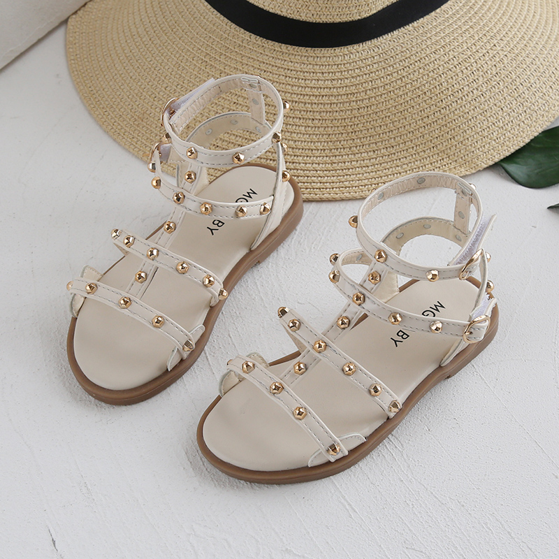 Children's Sandals Girl's Summer 2021 New Baby Soft-soled Shoes Little Girl Princess Sandals Girls Rivet Roman Shoes