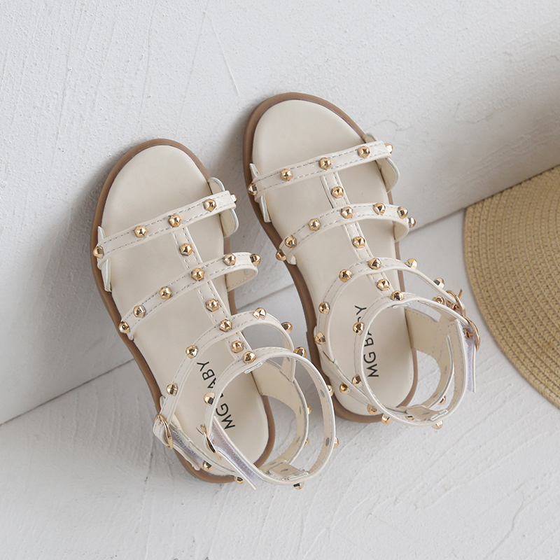 Children's Sandals Girl's Summer 2021 New Baby Soft-soled Shoes Little Girl Princess Sandals Girls Rivet Roman Shoes