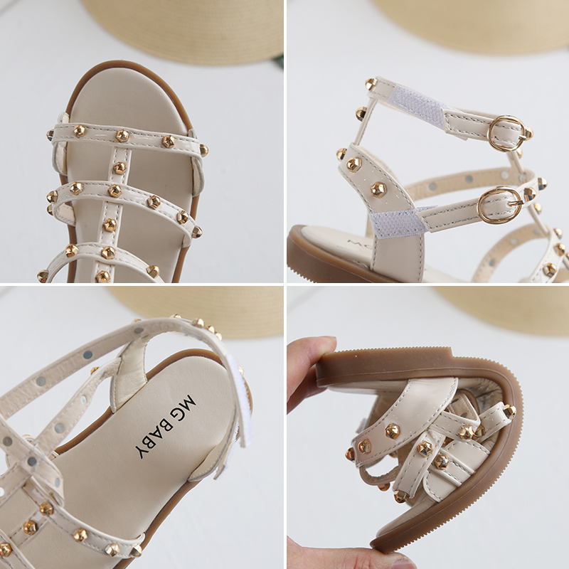 Children's Sandals Girl's Summer 2021 New Baby Soft-soled Shoes Little Girl Princess Sandals Girls Rivet Roman Shoes