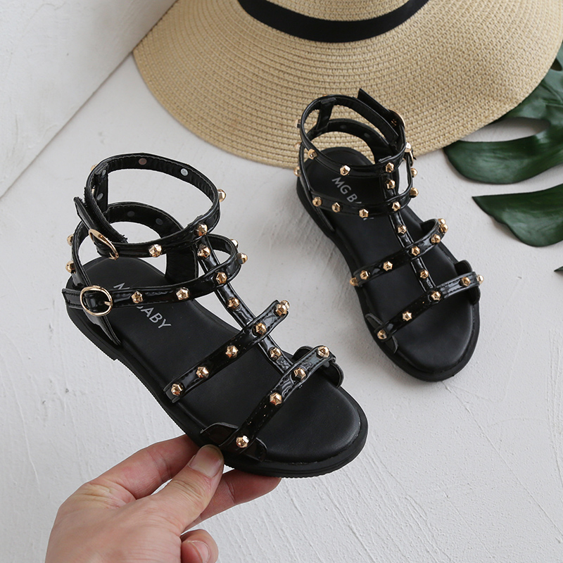 Children's Sandals Girl's Summer 2021 New Baby Soft-soled Shoes Little Girl Princess Sandals Girls Rivet Roman Shoes