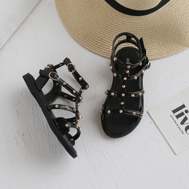 Children's Sandals Girl's Summer 2021 New Baby Soft-soled Shoes Little Girl Princess Sandals Girls Rivet Roman Shoes