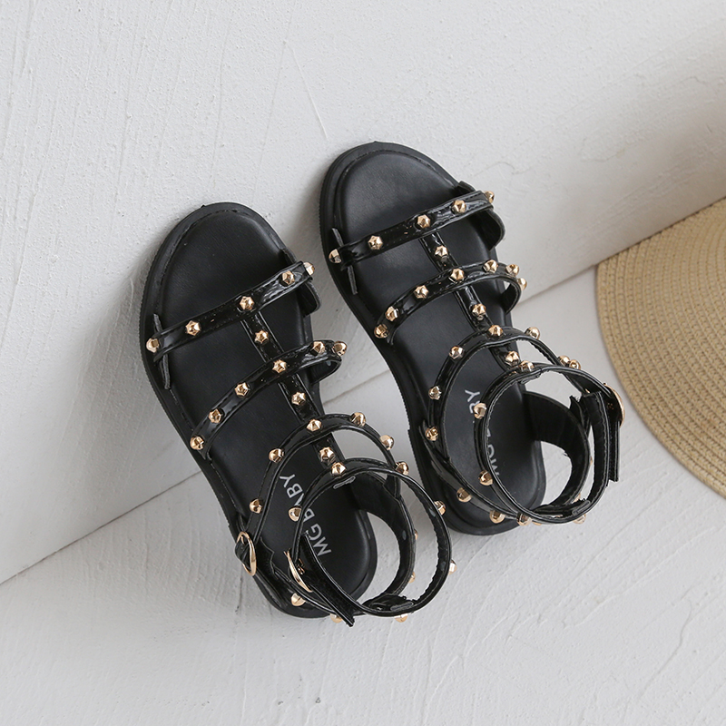 Children's Sandals Girl's Summer 2021 New Baby Soft-soled Shoes Little Girl Princess Sandals Girls Rivet Roman Shoes