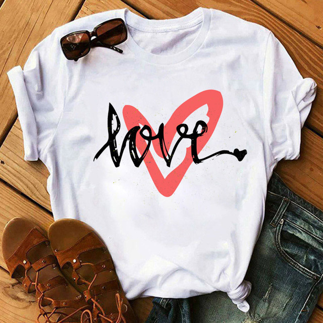 Women's Tops Gold LOVE Women's T-shirts Casual Women's Fashion Tops Short Sleeve Black T-shirts Women's T-shirts