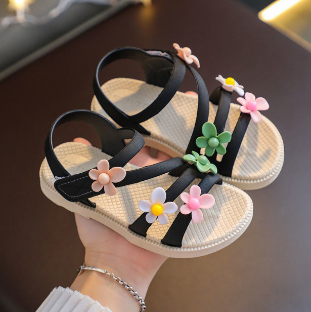 Little Girls Sandals 2022 Summer New Flower Simple Cute Pink Women Sandals Toddler Children Baby Soft Casual School Girl Shoes