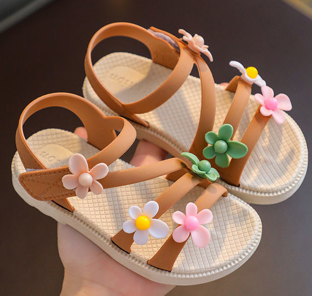 Little Girls Sandals 2022 Summer New Flower Simple Cute Pink Women Sandals Toddler Children Baby Soft Casual School Girl Shoes