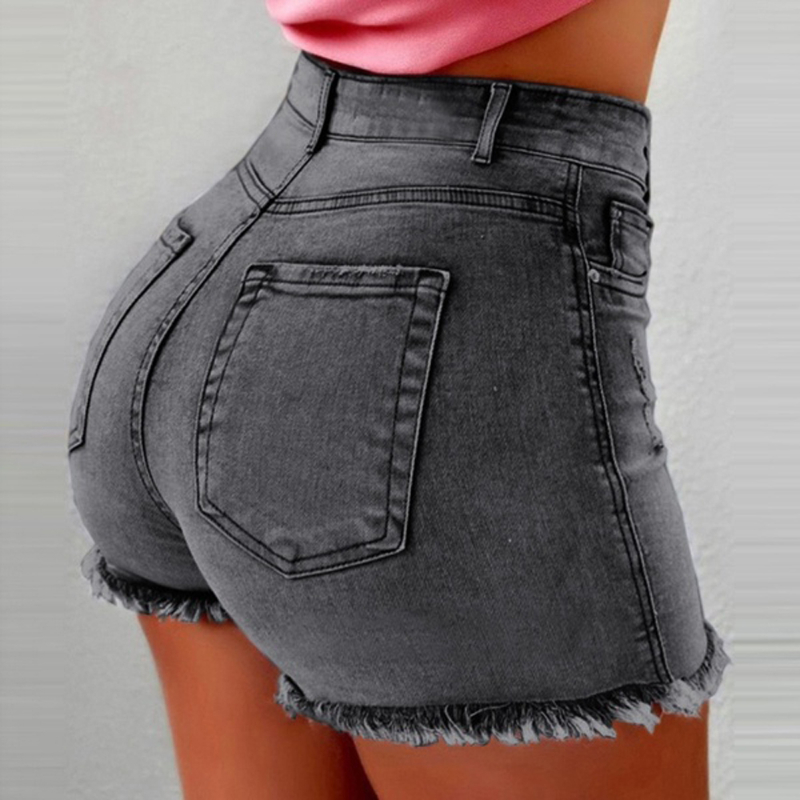 1PC Women's Denim Shorts New Summer Lady Clothing High Waist Jeans Shorts Fringe Frayed Ripped Casual Hot Shorts With Pockets