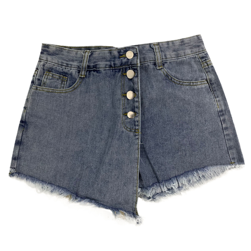 1pc Summer Straight Breasted Denim Shorts Women Jeans Shorts High Waist Button Fly Shorts Skirts Solid Color Sexy Multi Pockets