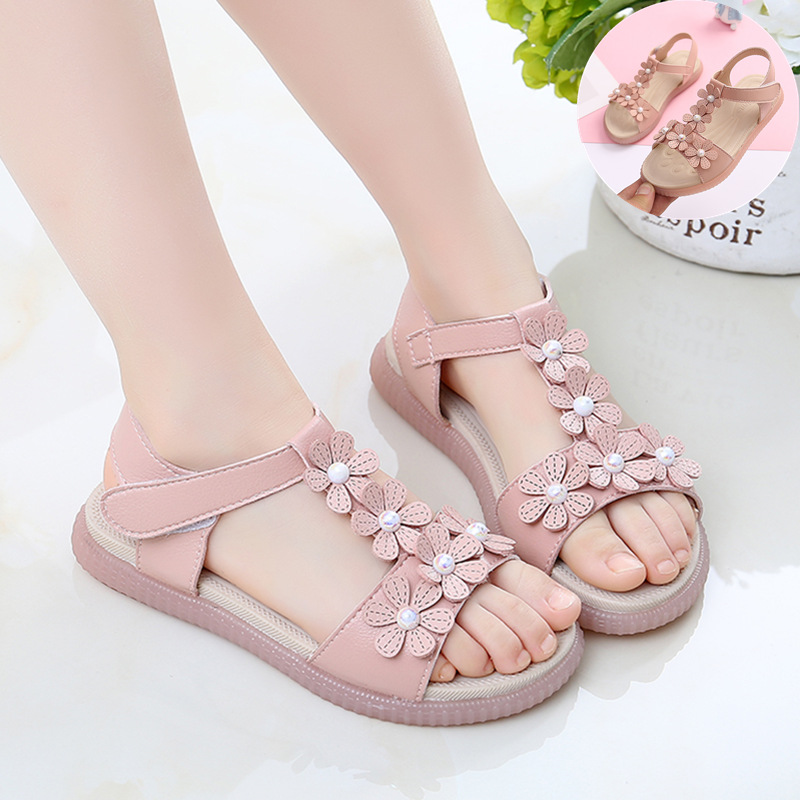 Girls Sandals Flowers Sweet Soft Sole Children's Beach Shoes Kids Summer Floral Sandals Princess Fashion Cute High Quality
