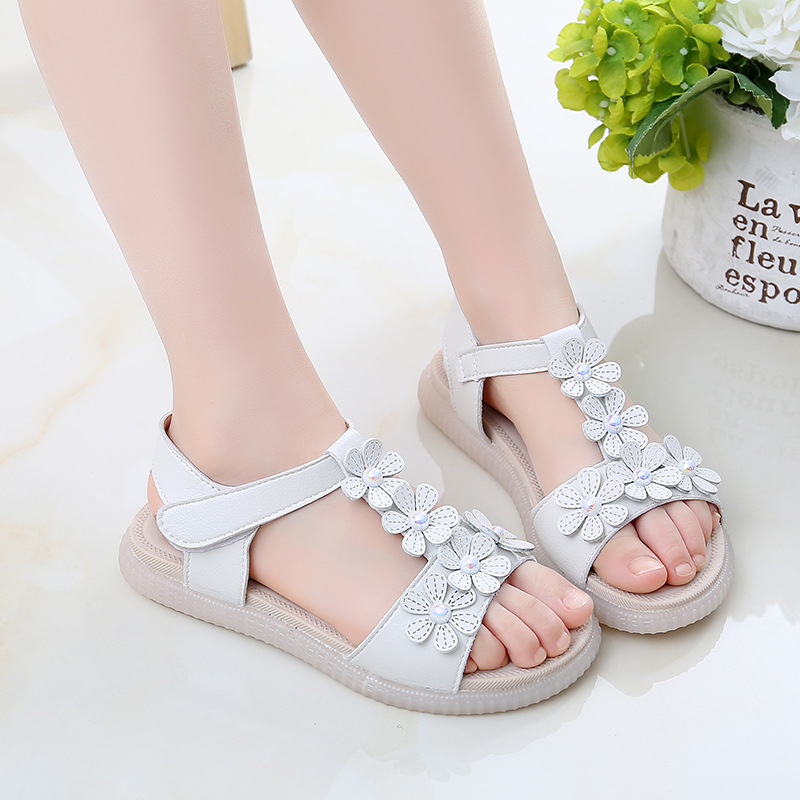 Girls Sandals Flowers Sweet Soft Sole Children's Beach Shoes Kids Summer Floral Sandals Princess Fashion Cute High Quality