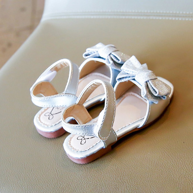 Girls Sandals Summer Solid Color Bowknot Girl Princess Sandals Shoes Kids Children Soft Bottom Non-slip Baby Beach Shoes