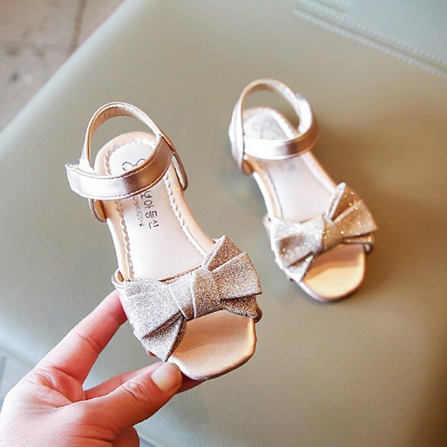 Girls Sandals Summer Solid Color Bowknot Girl Princess Sandals Shoes Kids Children Soft Bottom Non-slip Baby Beach Shoes