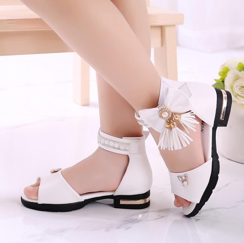 Kids Bow Sandals Children Girls Summer Cute Sandals Beach Sandals 2022 Princess Fashion High Heels Tassel School Shoes