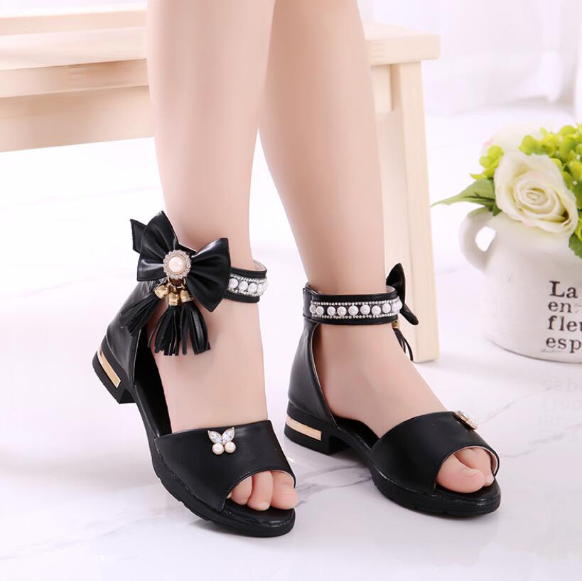 Kids Bow Sandals Children Girls Summer Cute Sandals Beach Sandals 2022 Princess Fashion High Heels Tassel School Shoes