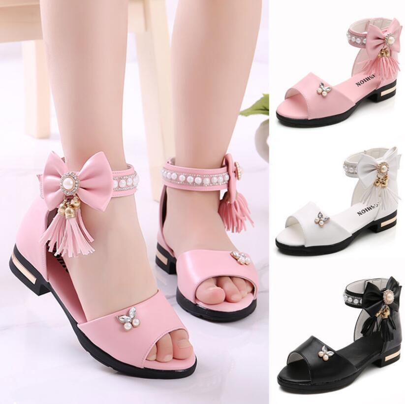 Kids Bow Sandals Children Girls Summer Cute Sandals Beach Sandals 2022 Princess Fashion High Heels Tassel School Shoes