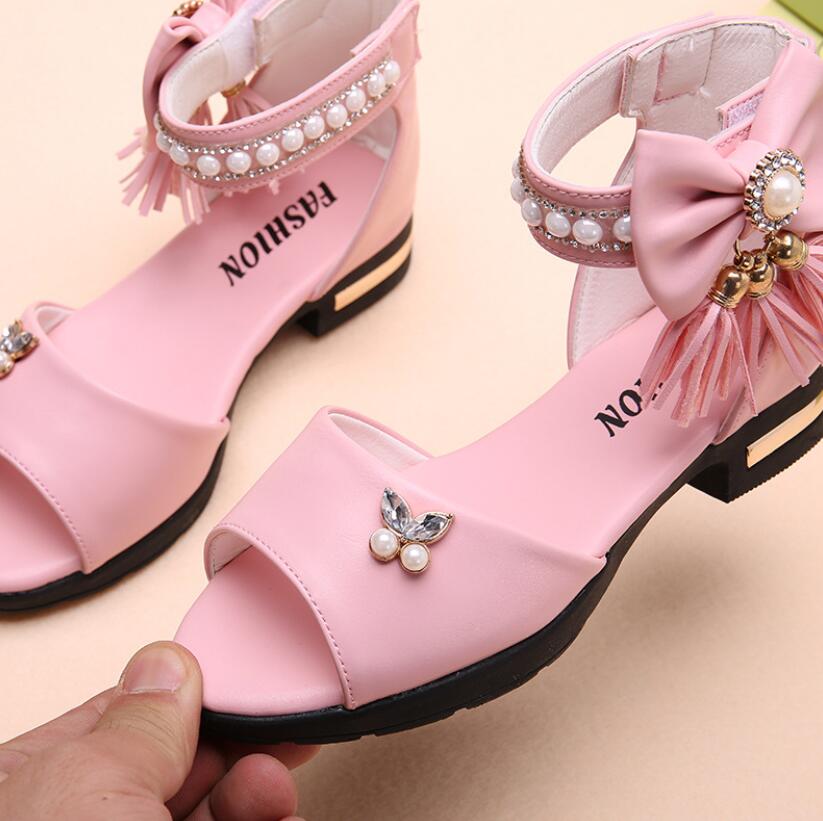 Kids Bow Sandals Children Girls Summer Cute Sandals Beach Sandals 2022 Princess Fashion High Heels Tassel School Shoes