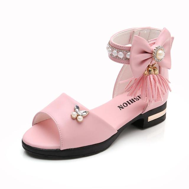 Kids Bow Sandals Children Girls Summer Cute Sandals Beach Sandals 2022 Princess Fashion High Heels Tassel School Shoes