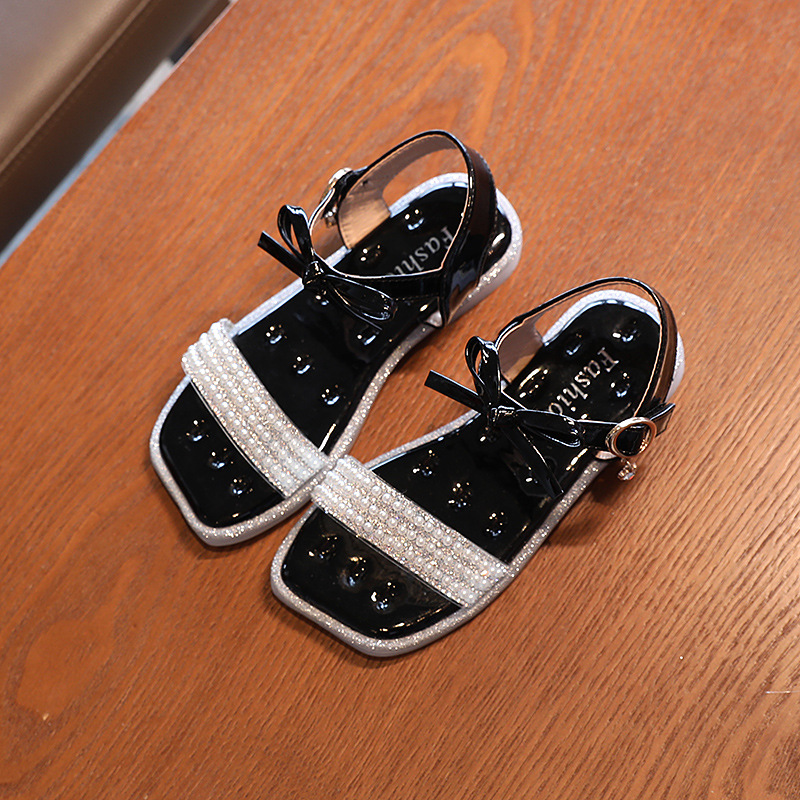 2022 Summer Korean Fashion Girls Sandals Big Kids Bow Princess Shoes Soft Sole Little Girls Casual Beach Shoes for Wedding 26-36