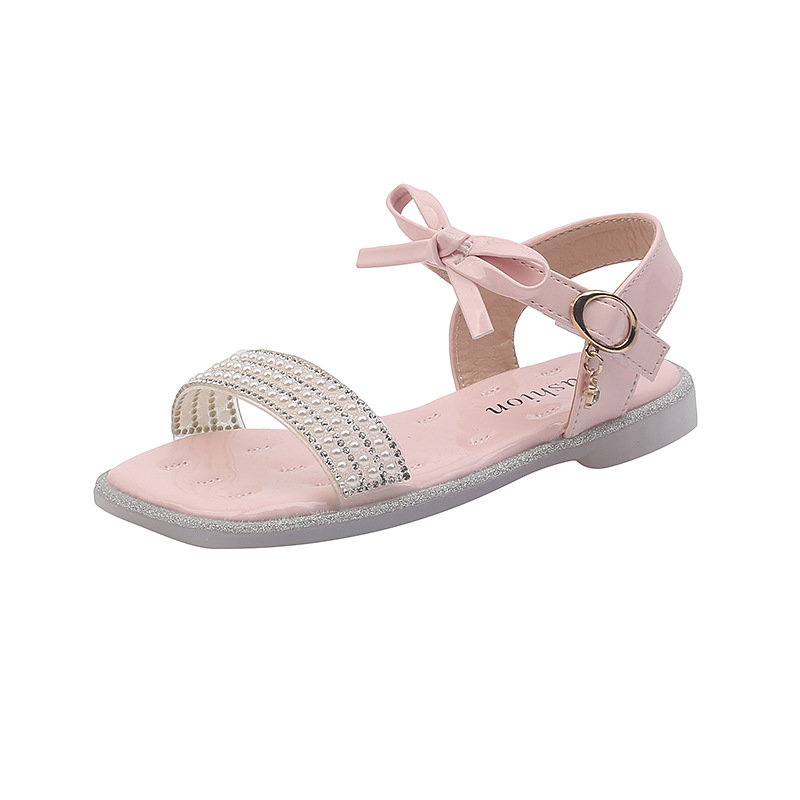 2022 Summer Korean Fashion Girls Sandals Big Kids Bow Princess Shoes Soft Sole Little Girls Casual Beach Shoes for Wedding 26-36