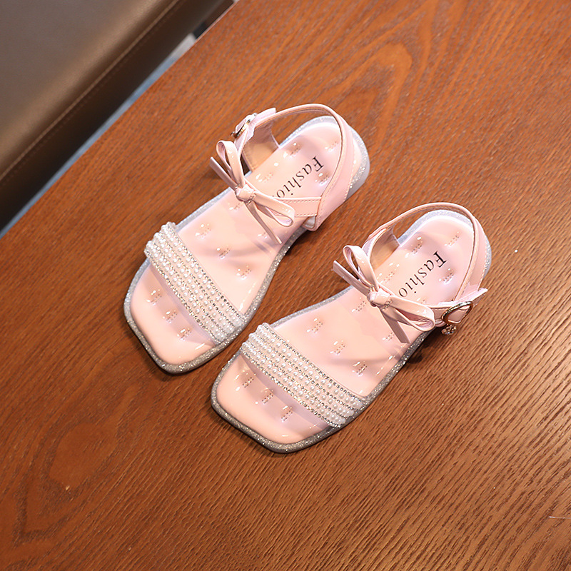 2022 Summer Korean Fashion Girls Sandals Big Kids Bow Princess Shoes Soft Sole Little Girls Casual Beach Shoes for Wedding 26-36