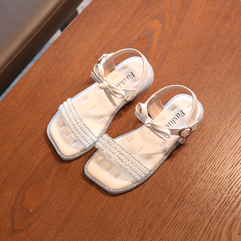 2022 Summer Korean Fashion Girls Sandals Big Kids Bow Princess Shoes Soft Sole Little Girls Casual Beach Shoes for Wedding 26-36