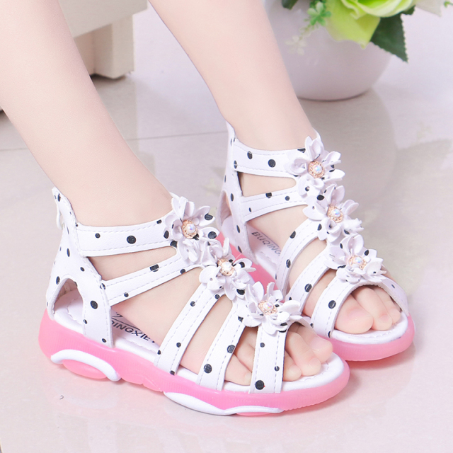 Princess Floral Sandals For Girls Little Big Kids Roman Sandals Children Gladiator Beach Sandals With Pearls Sweet Soft 21-36 Sandals Girls' Shoes