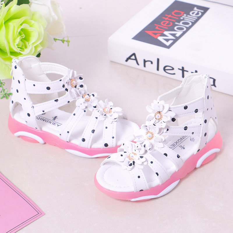 Princess Floral Sandals For Girls Little Big Kids Roman Sandals Children Gladiator Beach Sandals With Pearls Sweet Soft 21-36 Sandals Girls' Shoes
