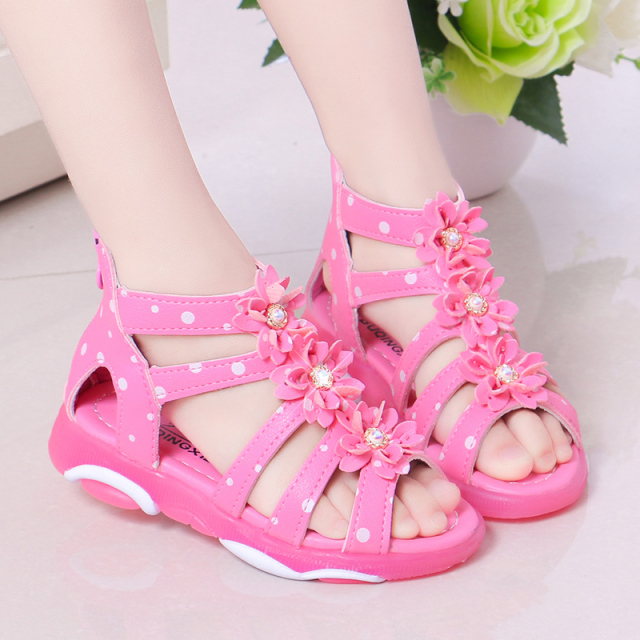 Princess Floral Sandals For Girls Little Big Kids Roman Sandals Children Gladiator Beach Sandals With Pearls Sweet Soft 21-36 Sandals Girls' Shoes