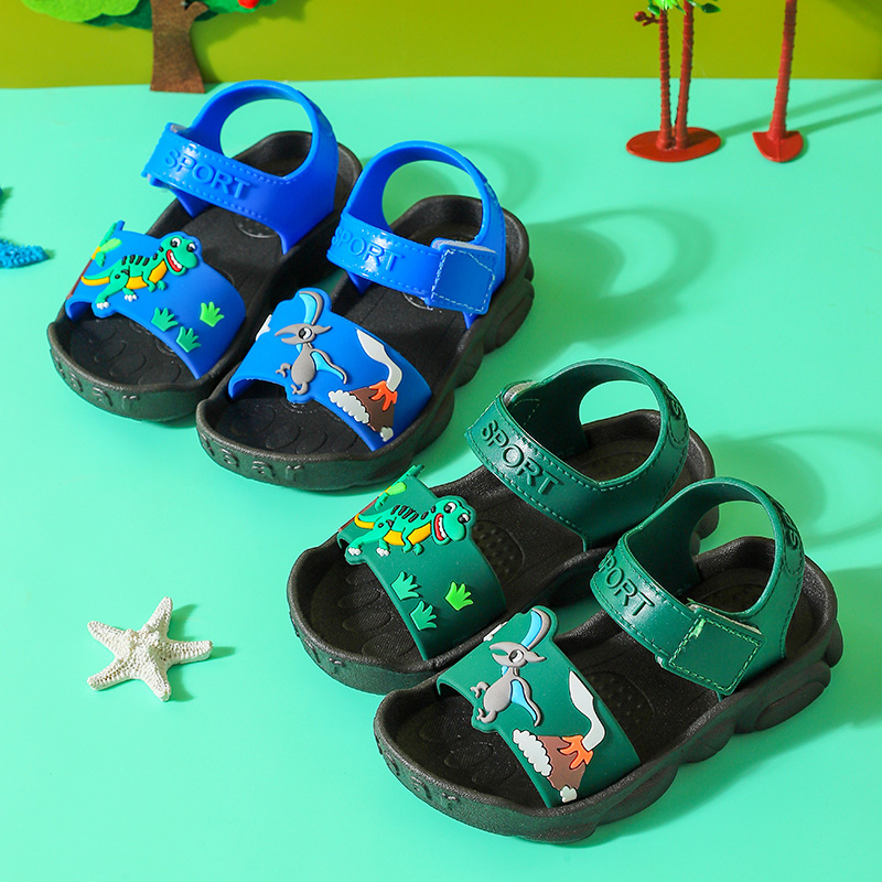 2022 Boy Sandals Summer New Non-slip Cartoon Dinosaur Beach Shoes Open Children's Sandals All-match Boy Student Children's Shoes