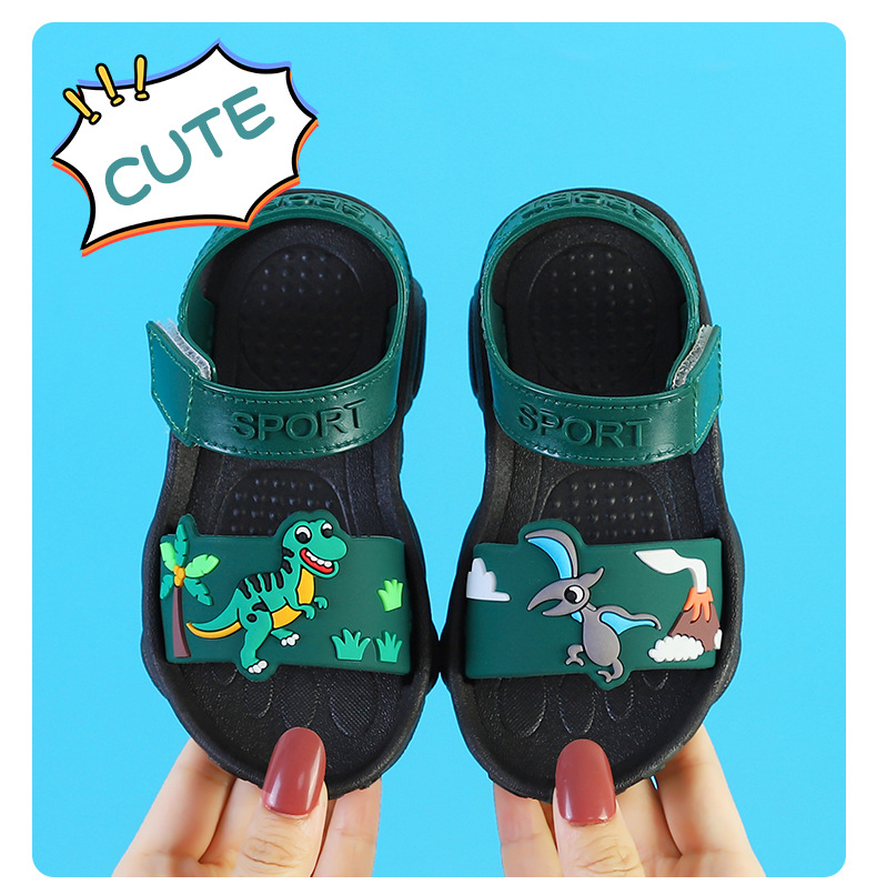 2022 Boy Sandals Summer New Non-slip Cartoon Dinosaur Beach Shoes Open Children's Sandals All-match Boy Student Children's Shoes