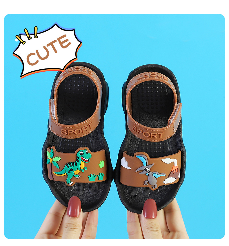 2022 Boy Sandals Summer New Non-slip Cartoon Dinosaur Beach Shoes Open Children's Sandals All-match Boy Student Children's Shoes