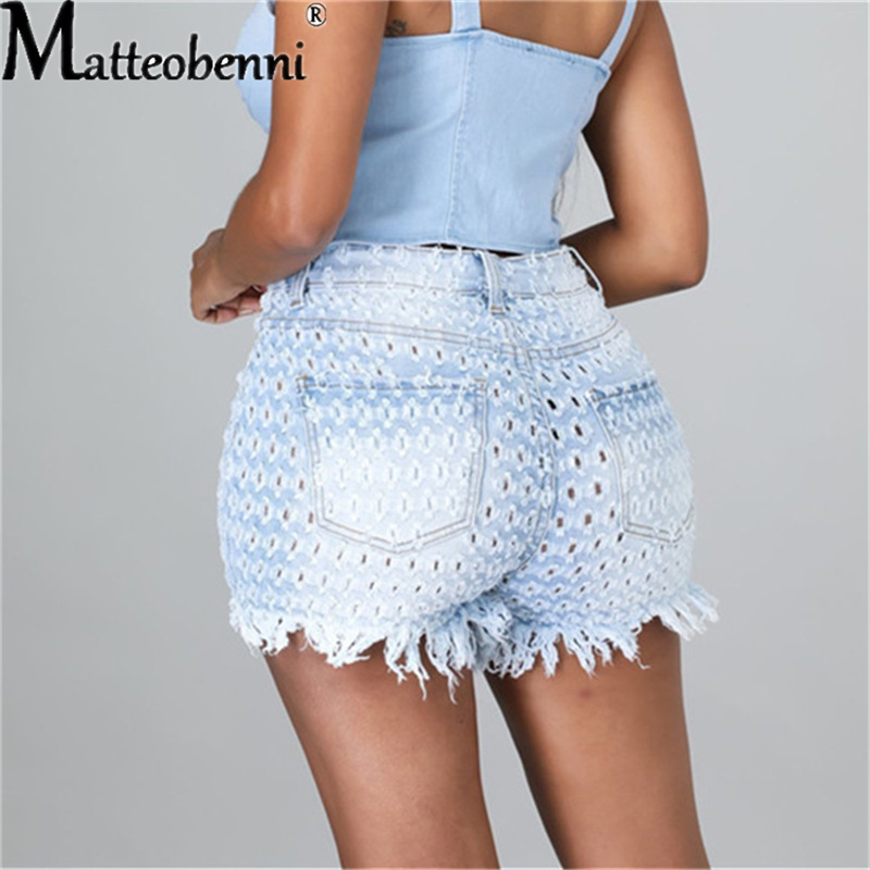 1pcWomen Fashion Ripped Tassel High Waist Denim Shorts Vintage Hole Summer Casual Pocket Short Jeans Ladies Hotpants Shorts
