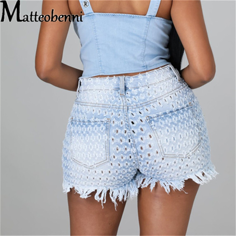 1pcWomen Fashion Ripped Tassel High Waist Denim Shorts Vintage Hole Summer Casual Pocket Short Jeans Ladies Hotpants Shorts
