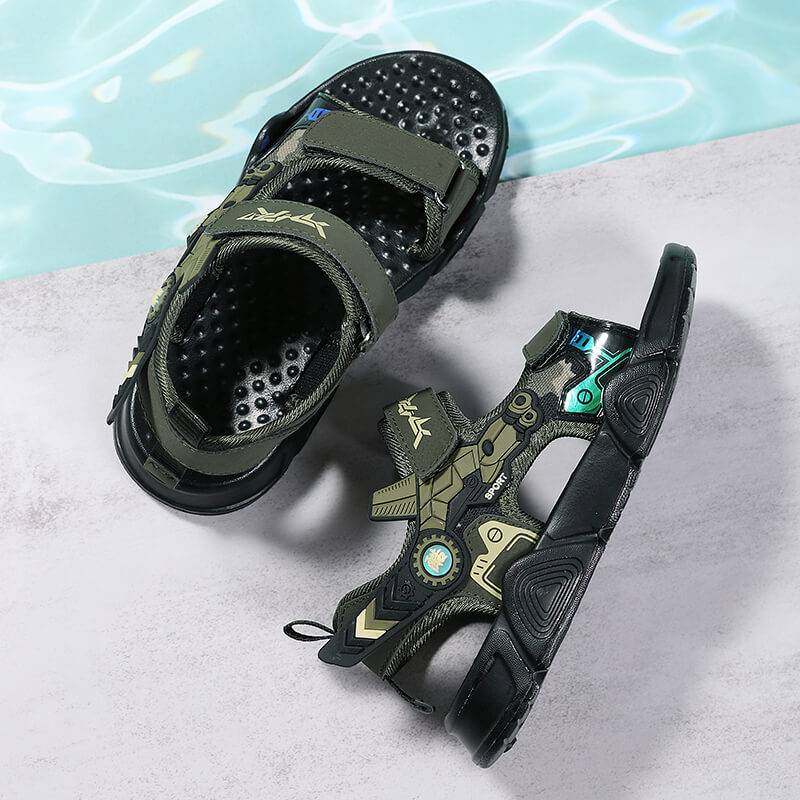 Summer New Kids Boys Sandals Fashion Leather Open Toe Beach Shoes Children Outdoor Sport Anti Slip Army Green Sandals for Boy