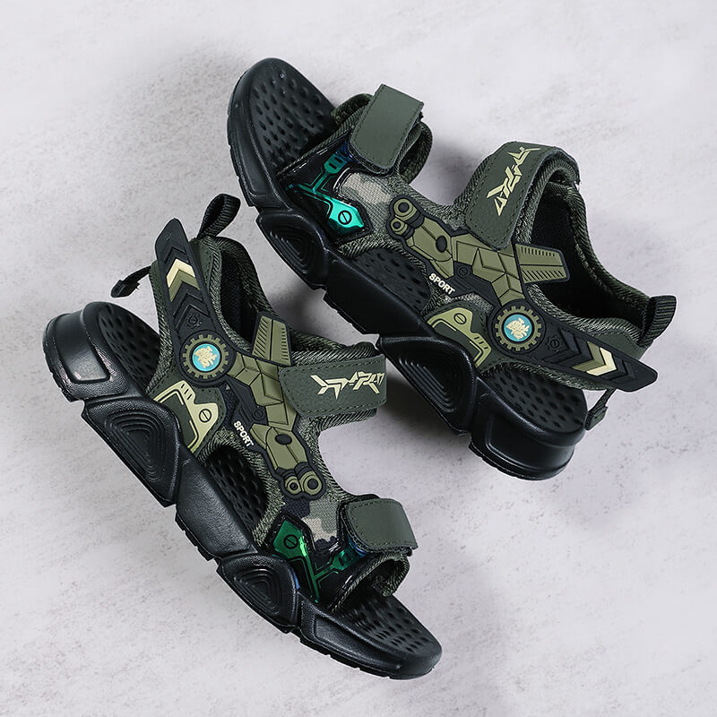 Summer New Kids Boys Sandals Fashion Leather Open Toe Beach Shoes Children Outdoor Sport Anti Slip Army Green Sandals for Boy