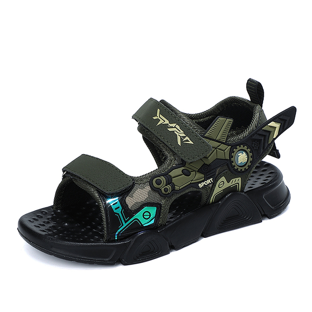 Summer New Kids Boys Sandals Fashion Leather Open Toe Beach Shoes Children Outdoor Sport Anti Slip Army Green Sandals for Boy