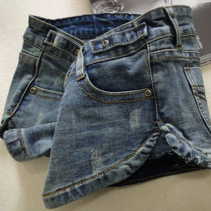 Women Spring Skinny Denim Shorts Stretchy Low Waist Washed Mini Jeans Shorts Female Summer Jeans Soft Shorts Without Belt