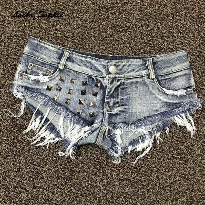 1pc Low waist Women Sexy super denim shorts Summer denim cotton rivets Splicing shorts Ladies Skinny club super short jeans